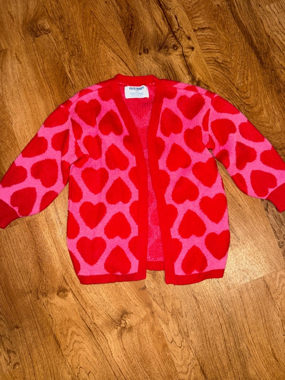 Old‎ Navy Red & Pink Heart-Print Knit Cardigan